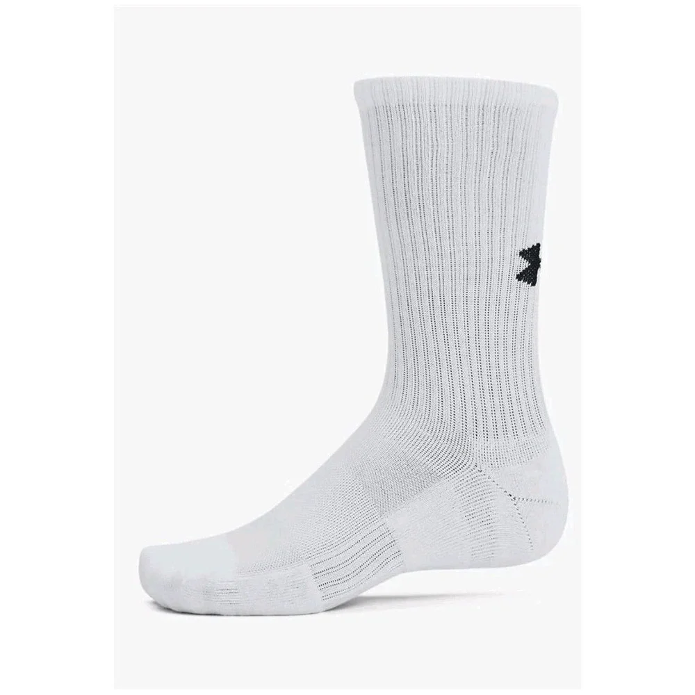 Under Armour 6 Pr Training Cotton Mens 8.5-13 Womens 10-14 Logo White Crew Socks